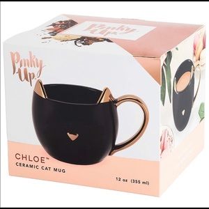 NEW Pinky Up Chloe Ceramic Black Cat Mug Gold Trim